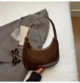 Stylish patent leather shoulder bag for women, chic crescent hobo handbag for daily wear. - Brown