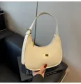 Élégant sac hobo sous les bras en cuir vernis blanc pour femmes sac baguette chic bandoulière - Beige