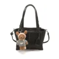 Élégant sac à main noir pour femme, grand cabas de voyage fourre-tout avec charmant pendentif d'ours. - Avec Pendentif / Noir