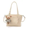 Sac cabas en cuir blanc crème avec pendentif d'ours, grand sac à bandoulière pour femmes. - Avec Pendentif / Blanc
