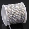 Sparkling rhinestone cup chain roll with crystal trim for DIY clothing accessories. - SS6 (2mm) 0.9 Meters/Yard / White AB