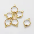 Gold-plated bezel round crystal connectors with dual loops for DIY jewelry making. - 10mm / Clear White