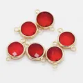 Red crystal round double loop bezel connector charms for DIY bracelet necklace jewelry findings. - 10mm / Bright Red