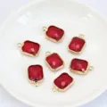 Red crystal rectangle bezel charms for DIY jewelry making, gold edge necklace pendant - Red