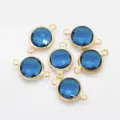 Blue crystal round bezel double loop DIY jewelry connectors charms for bracelets - 10mm / Peacock Blue