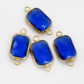 Connecteurs rectangulaires en verre cristal bleu con bordure dorée boucles DIY bijoux - Bleu foncé