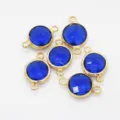 Blue crystal round bezel-set double loop connector charms for DIY handmade jewelry making. - Dark Blue
