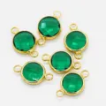Green crystal double loop connector charms with gold bezel for DIY jewelry making pendants - Peacock Green