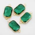 Pendentif connecteur en verre à double trou carré vert accessoire de bijoux DIY - Vert Paon