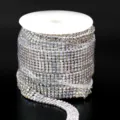 Rotolo di catena di strass argentea per la decorazione di vestiti e artigianato DIY - Strass SS6 2mm, larghezza 8mm, 0,9m 1 yard / Strass bianco AB con catena in rame placcata argento