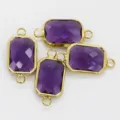Pendentif connecteur en verre carré violet avec bordure dorée et doubles boucles pour DIY. - Violet foncé