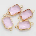 Connecteur en strass verre carré rose, charm pendentif double trou pour bijoux DIY - Rose Clair