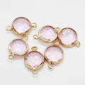 Pink crystal double loop round bezel charms, DIY jewelry making and earring accessories. - Light Pink