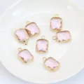 Pink crystal rectangular pendants with gold rim for DIY necklace and earring jewelry making. - Light Pink