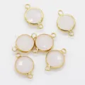 Gold-plated double loop round pink crystal charm pendant for DIY bracelet earring jewelry making - White Jade