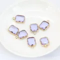 Purple crystal pendant rectangle gold bezel DIY jewelry making charm accessories 6pcs - Crystal Purple