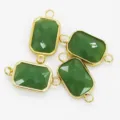 Breloque en verre rectangulaire facettee verte avec bordure doree connecteur bijoux DIY - Jade Vert