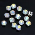 3-10mm Silberrücken zum Annähen Glas Strasssteine, Kristall AB Klauen-Strass für Kleidung. - 8mm (36 Stück/Packung) / AB Weiß