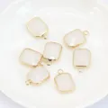 Rectangular white crystal pendant with gold edge, DIY jewelry making accessory variant. - White Jade