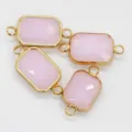 Connecteurs en verre rose rectangulaire plaqué or double boucle breloque fabrication de bijoux - Jade Rose