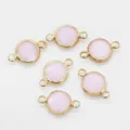 Gold-rimmed pink round double loop charms for DIY bracelet necklace jewelry making accessories - Pink Jade