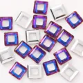 Close-up detail of 10mm square hollow rhinestone charms, AB crystal and silver DIY jewelry parts. - Blue Flame Square (Single Piece)