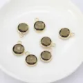 Round faceted alloy single loop charm DIY jewelry accessory for bracelets and earrings. - Coffee