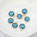 Round blue crystal charm alloy gold bezel DIY jewelry pendant for bracelet earring making accessory - Peacock Blue