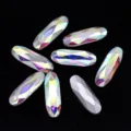 Colored pointed-back long oval crystal glass rhinestones for DIY shoe and bag decoration. - 7x21mm 9 Pcs / White AB