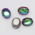 Oval mirror rhinestones for nail art, 6x8mm iridescent glass crystal flatback gems. - Green Flame