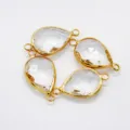 Teardrop Glass Crystal Connector Charms Gold Plated Double Loop DIY Bracelet Jewelry - Clear White