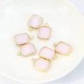 DIY pink crystal square charm pendant gold rim handmade jewelry making accessories set - Pink Jade