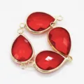 Red teardrop glass crystal rhinestones with gold bezels, double hole DIY jewelry making connectors. - 13x18mm 1 Pc / Bright Red