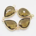 Teardrop glass pendant double loop connector DIY bracelet jewelry making accessory gold tone - 13x18mm 1 Pc / Coffee