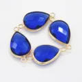Dark Blue Teardrop Glass Crystal Double Loop Connectors DIY Bracelet Pendant Charms - Dark Blue