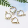 Gold heart crystal pendant charm variant, clear faceted glass jewelry DIY accessory. - Clear White