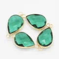 Water drop glass rhinestone double hole pendant DIY bracelet jewelry making accessory part - 13x18mm 1 Pc / Peacock Green