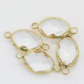 Double loop oval crystal glass connector gold plated bezel DIY jewelry finding charm making. - Clear White / 13x18mm