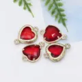 Heart red crystal glass charm pendant gold metal bezel connector for DIY handmade jewelry crafts - Red