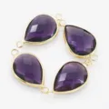 Gold plated teardrop double loop purple glass crystal connector DIY jewelry making charms. - Deep purple