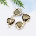 Heart-shaped crystal glass metal frame pendant DIY handmade necklace jewelry accessories parts - Coffee