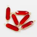 Long oval red faceted charm with gold bezel and double loops for DIY jewelry making. - 7x21mm / Bright Red