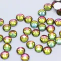 SS34 Flatback Glass Rhinestones Iridescent Green Pink Crystals for DIY Nail Art Cases - SS6 2mm, Approx. 1440 Pcs / Multicolor