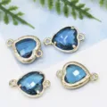 Heart-shaped crystal glass metal connector DIY jewelry findings for necklace and earrings. - Peacock Blue