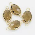 Dual hole oval metal bezel brown glass crystal pendant connector for DIY jewelry making accessories. - Coffee / 13x18mm