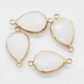 White Teardrop Glass Stone Dual Hole Pendant Gold Plated DIY Bracelet Jewelry Accessory. - White Jade