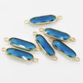 Long oval blue crystal glass bezel charms double loop alloy DIY jewelry connectors 6pcs - 7x21mm / Peacock Blue