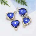 Blue crystal heart pendant connector, gold metal frame for DIY handmade jewelry and clothing decor. - Dark Blue