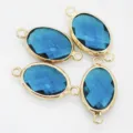 Blue double-hole oval glass pendant with gold bezel for DIY jewelry making and hair accessories. - Peacock Blue / 13x18mm