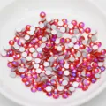 Flatback red AB rhinestones for DIY nail art and crafts, sparkling round glass crystal gems. - Orange Red AB